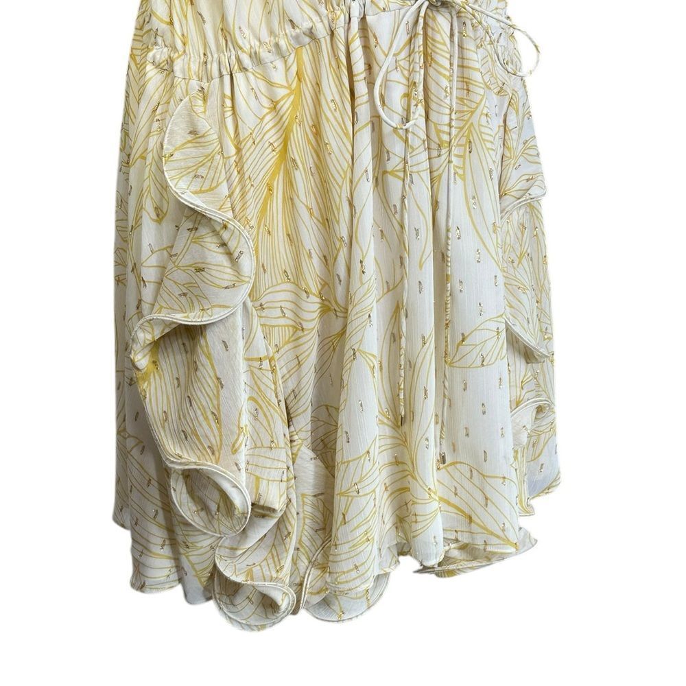 Alexis Yellow and White Metallic Hugo Halter Ruffle Mini Dress| Size M - Picture 9 of 13